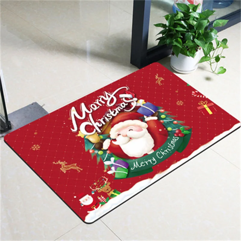 Christmas Polyester Door Mat Personalized Front Door Decoration Home Bathroom Decoration 40x60cm Non-slip Felt Rubber Carpet 70%