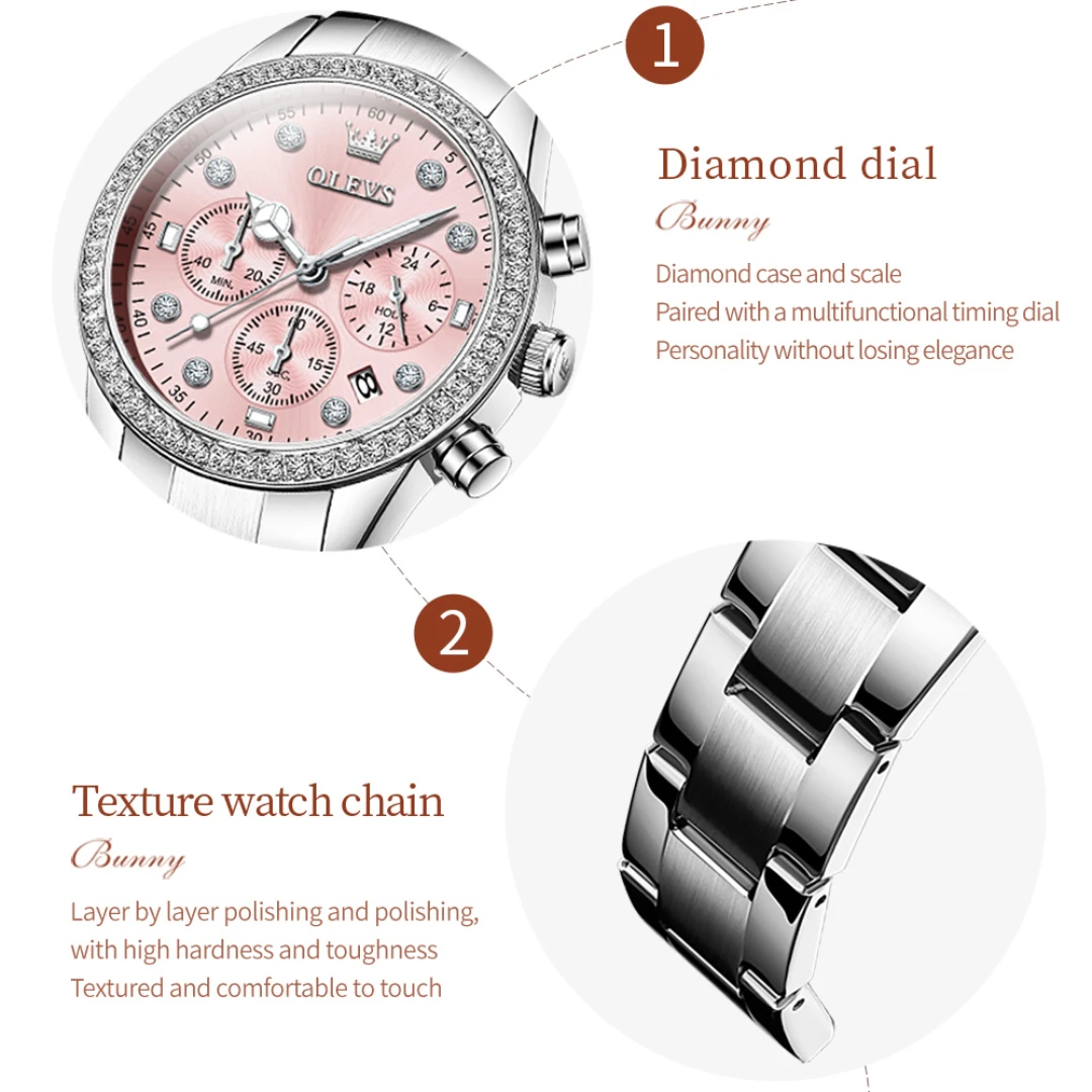 OLEVS 9909 Quartz Fashion Watch Gift Alloy Watchband Round-dial Calendar Small second Timer 2