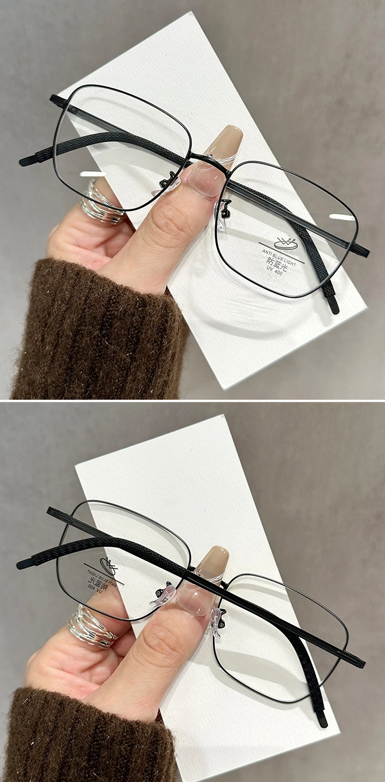 Quadratischer Rahmen, Anti-Blau, flacher Lichtspiegel ohne Make-up, modische goldene Seide, einfache Brille für Frauen, Myopie-Brillengestell – Detail 8