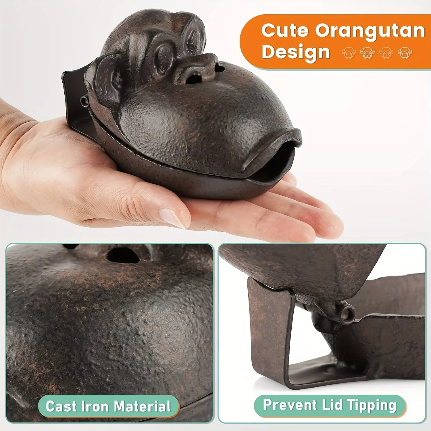 Vintage Cast Iron Monkey Ashtray with Lid, Creative Gorilla Cigar Holder for Home Bar Decor, Unique Gift Idea