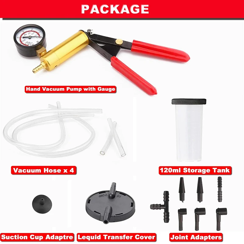 Hand Held Vacuum Pump Tester Brake Bleeder Kit Brake Clutch Fluid Bleeding Tool Set with Adapters for Motorcycle Automotive tool 3