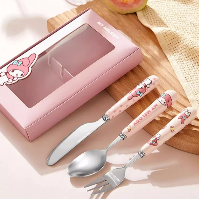 Anime Stainless Steel Cutlery Three-Piece Set Knife Fork Spoon Cartoon  Cinnamoroll Hello Kitty My Melody Portable Steak Cutlery - AliExpress