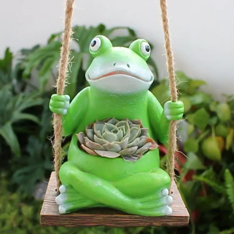 

Frog Succulent Pots Resin Frog Statue Planter Animal Planters for Succulent Frog Swing Planter Arrangement for Patio Corridor