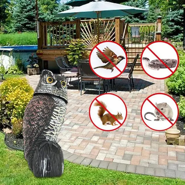 Hamis Realisztikus Madárkara Műanyag Sas Sólyom Csaló Szobor Forgó Fejjel És Hangzással A Kerti Udvari Madárriasztó M2N6 -Hoz - Image 3