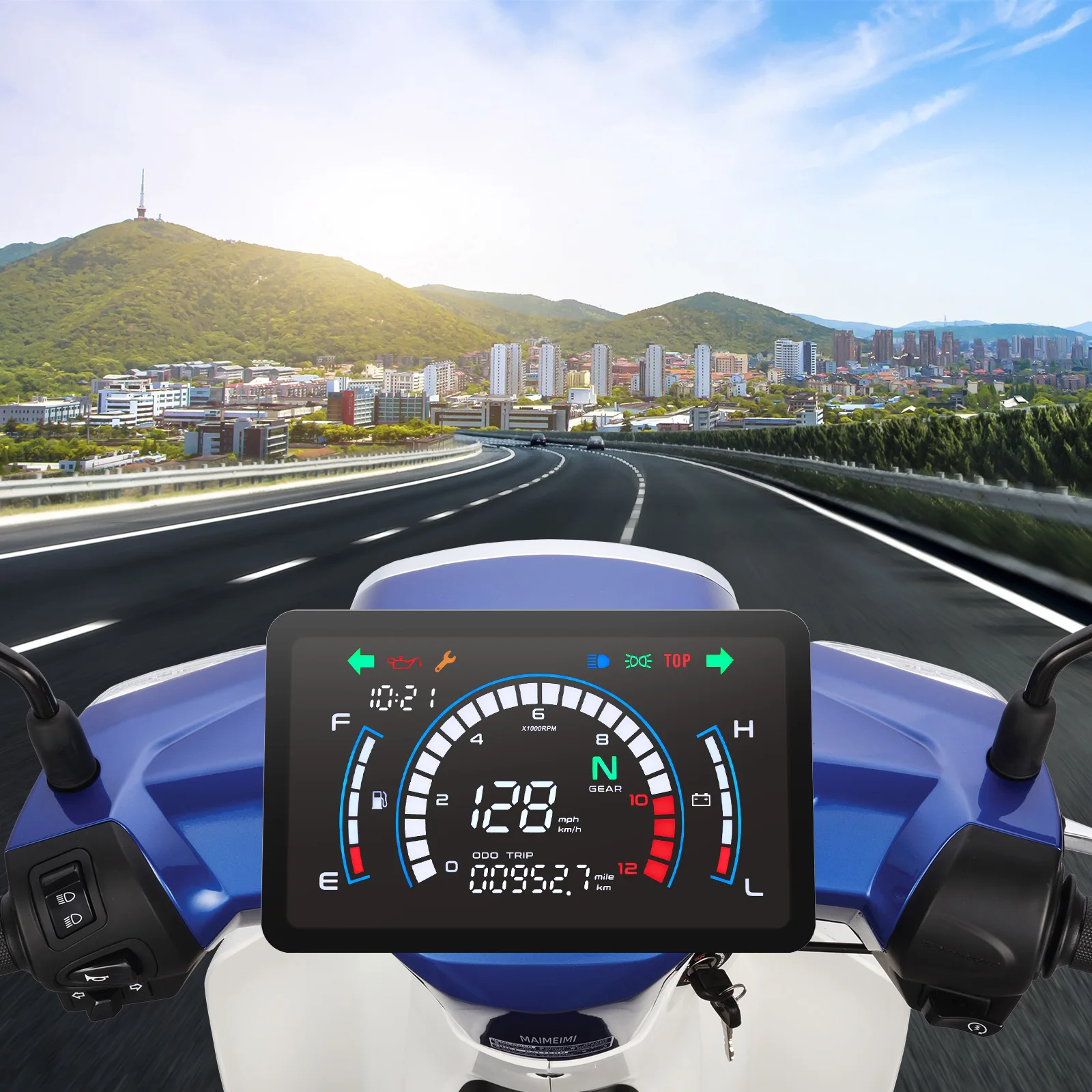 Motorcycle Digital Speedometer Voltage Fuel Gauge Motorbike Dashboard Full Digit