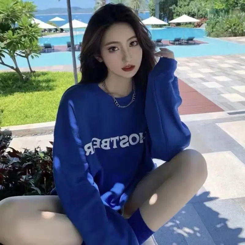 

New Arrival Spring/autumn Korean Style Women Casual Long Sleeve Letter Print Pullovers Loose O-neck All-matched Hoodies P374
