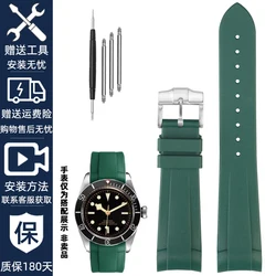 Curved Silicone Dive Watch Strap with Deployment Clasp | Premium Rubber Band - 22mm (A green - silver)