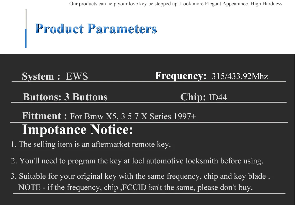 Jingyuqin 10 stücke Auto Fernbedienung Schlüssel DIY für BMW EWS 1/3/5/7 Serie X3 X5 z3 Z4 mit ID44 Chip Keyless Entry Transmitter HU58 HU92 – Detail 4