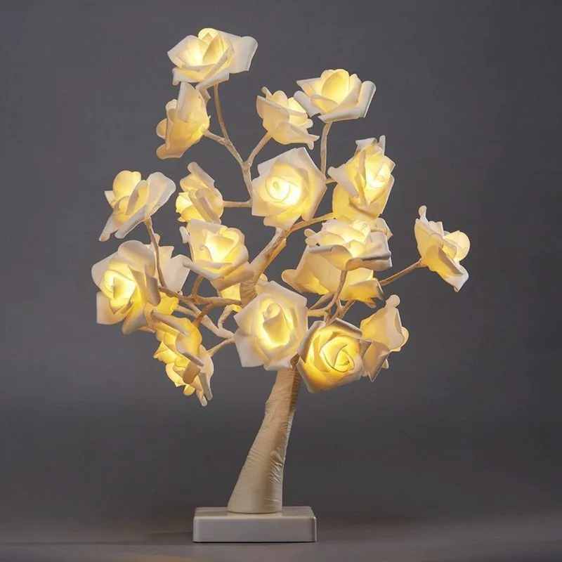 Rose Blossom Tree Night Light LED Lighted Tabletop Artificial Flower Bonsai Tree Lamp