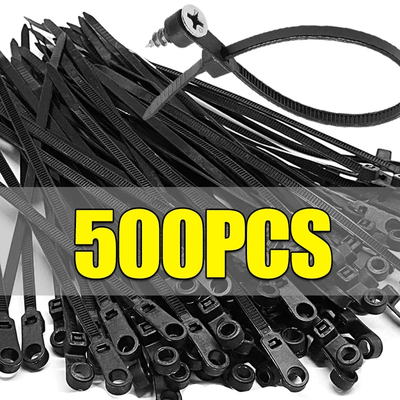 500100PCSNylonCableTieswithScrewHoleSelfLockingLoopWraps
