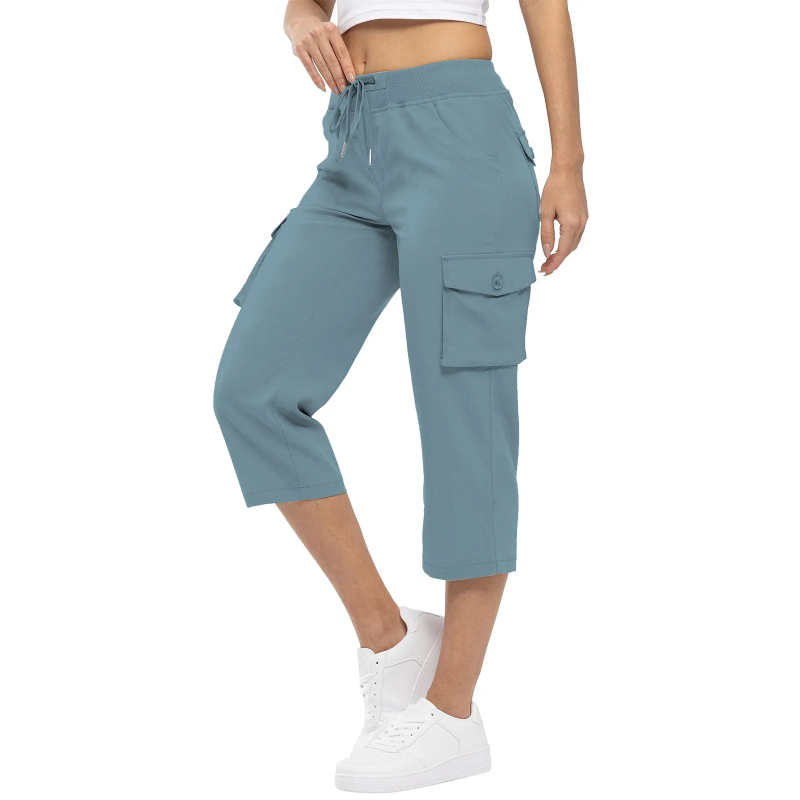 Women'S Cargo Capris Relaxed Fit Drawstring Waist Cargo Pant Summer Casual Lightweight 3/4 Trousers Pockets 2024 Pansts De Mujer