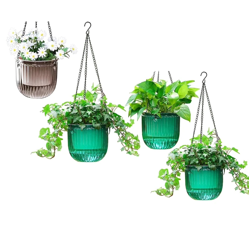 

2 Pack Self Watering Planters 6.5 Inch Outdoor Hanging Plant Pot Basket (Emerald)