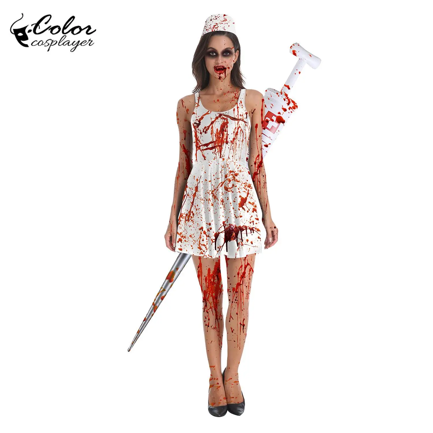 Color Cosplayer Scary Women Halloween Dress Gothic Party Cosplay Costume Terror Adult Party Outfit Sexy Day of The Dead Dress
