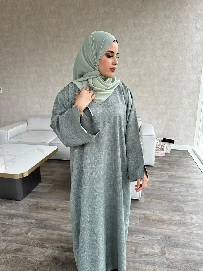 Ramadan Linen Closed Abaya for Women Dubai 2024 New Luxury Plain Muslim Hijab Dress Turkey Abayas Eid Islam Clothing Kaftan Robe