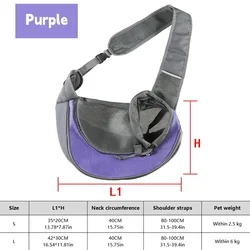 Dog Sling Carrier - Breathable Mesh Travel Crossbody Bag - L (Purple)