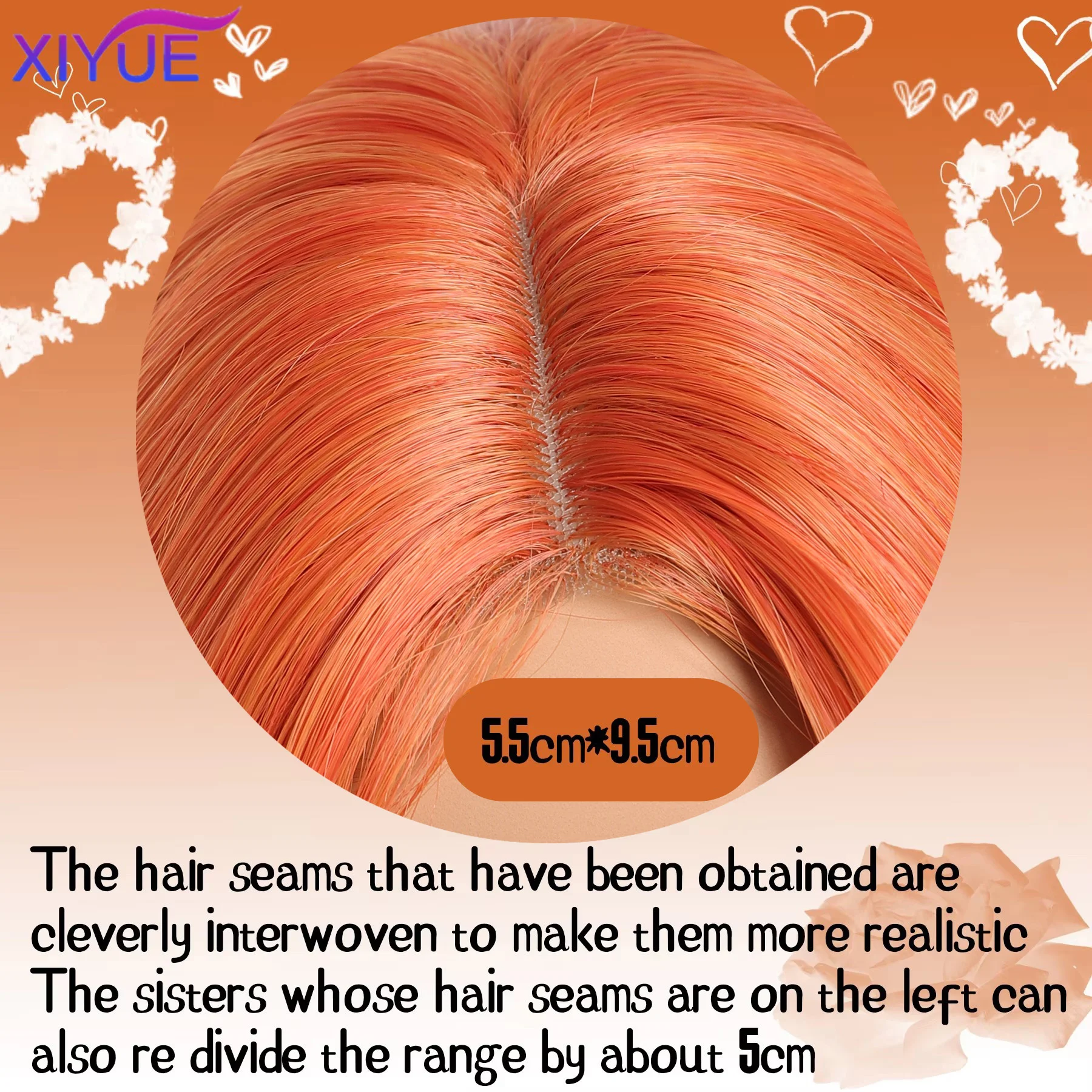 XYwater wave orange synthetic wig women's wavy natural wig role-playing party wig heat-resistant Lace Front Wigs synthetic wig