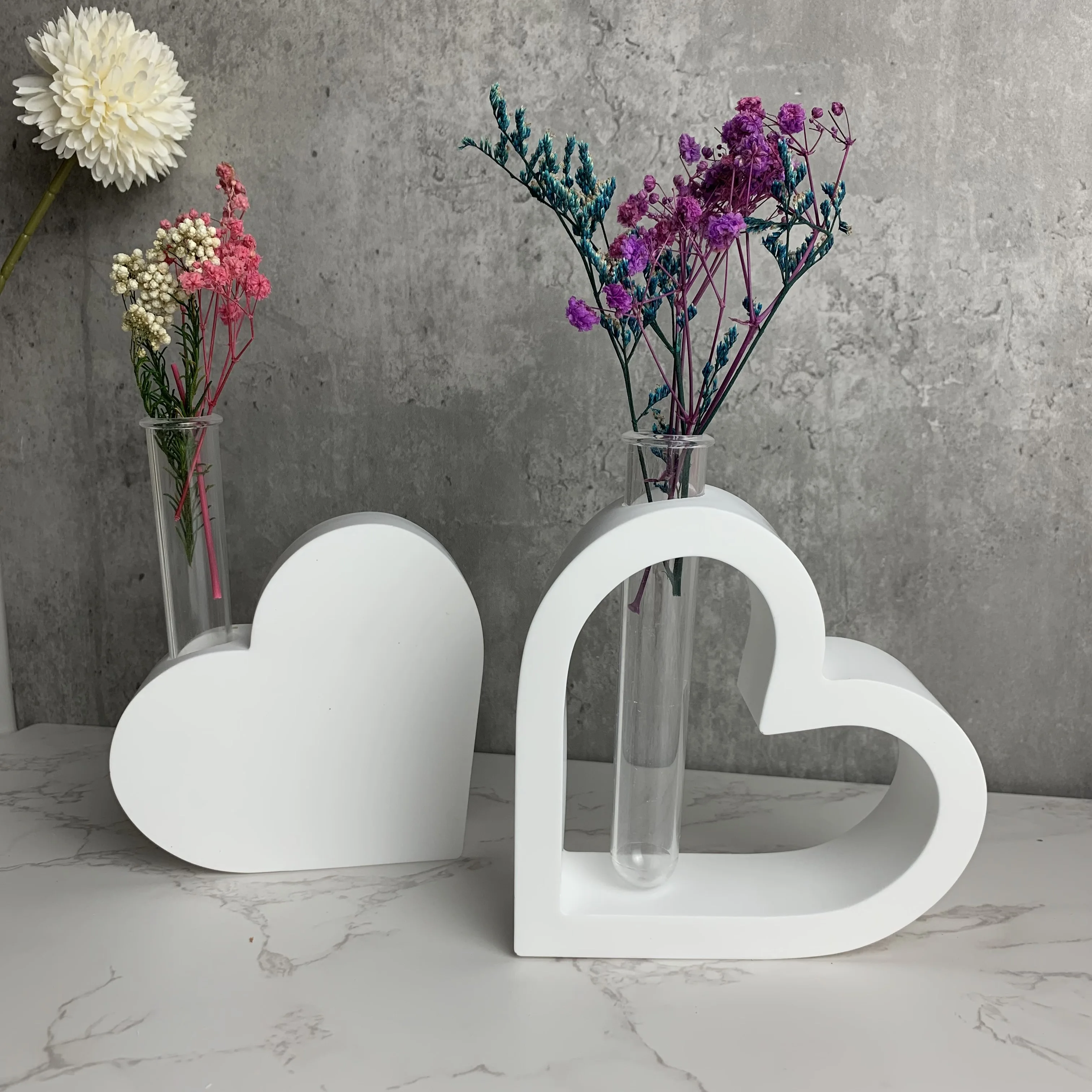 Silicone Mold Heart Vase Hydroponic Plant Flowerpot Cement Plaster Mould DIY Nordic Vase Test Tube Planter Resin Mold Home Decor