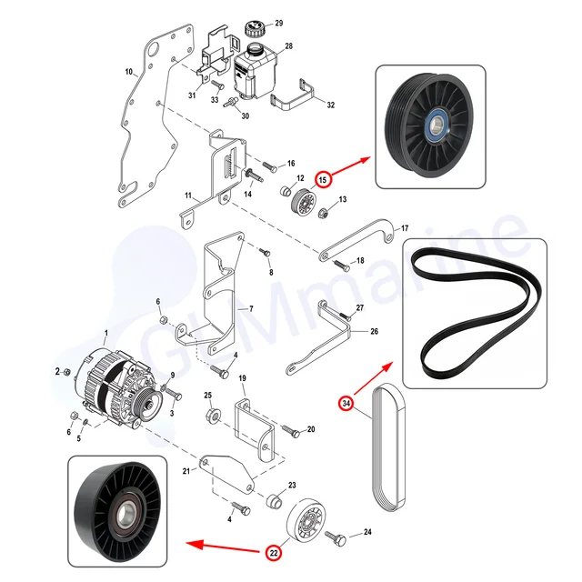 A.A Smooth Serpentine Belt Idler Pulley With Bearing For Use On MerCruiser - 865598