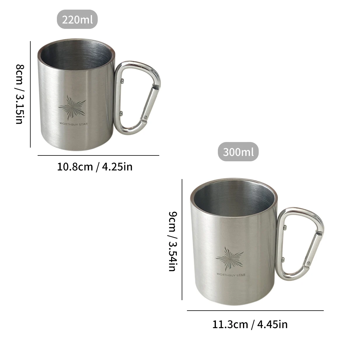 220/300ml Camping Travel Stainless Steel Cup Portable Coffee Tea Mug With Carabiner Handle Outdoor Hiking Drinkware