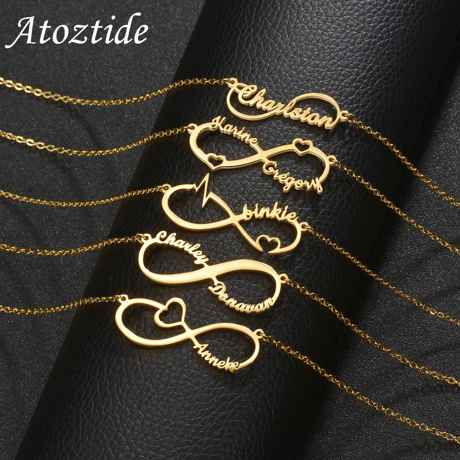 Atoztide Personalized Custom Infinity Name Necklace for Women Stainless Steel Clavicle Pendant Link Chain Birthday Jewelry Gift