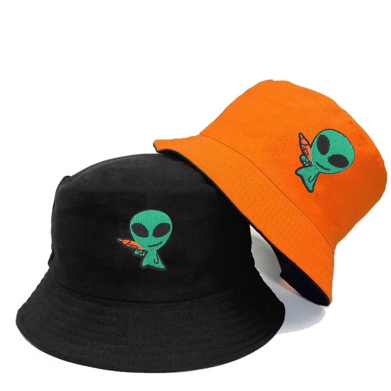 4 Seasons Wear Travel Outdoor Shopping Spoof Laser Gun Alien Ricamo Cappelli A Secchiello Per Uomo Donna Panama Fisherman Caps F224