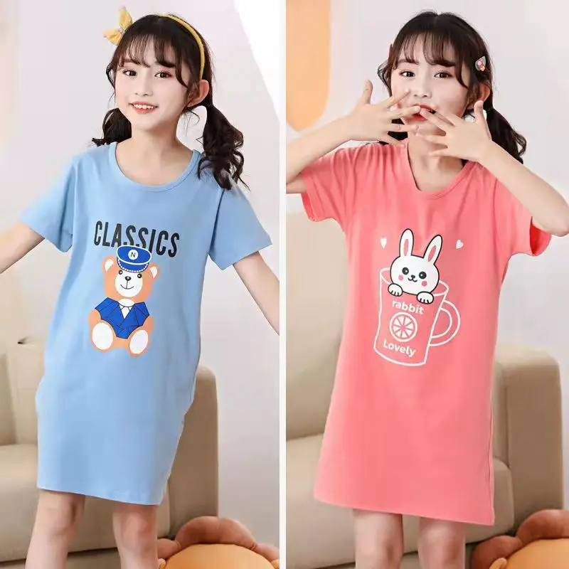 

Girls Nightgowns Kids Nightdress Baby Sleepwear Summer Sleeing Dress For Girl Home Clothes Mother Kids Night Dress Cute Pajamas
