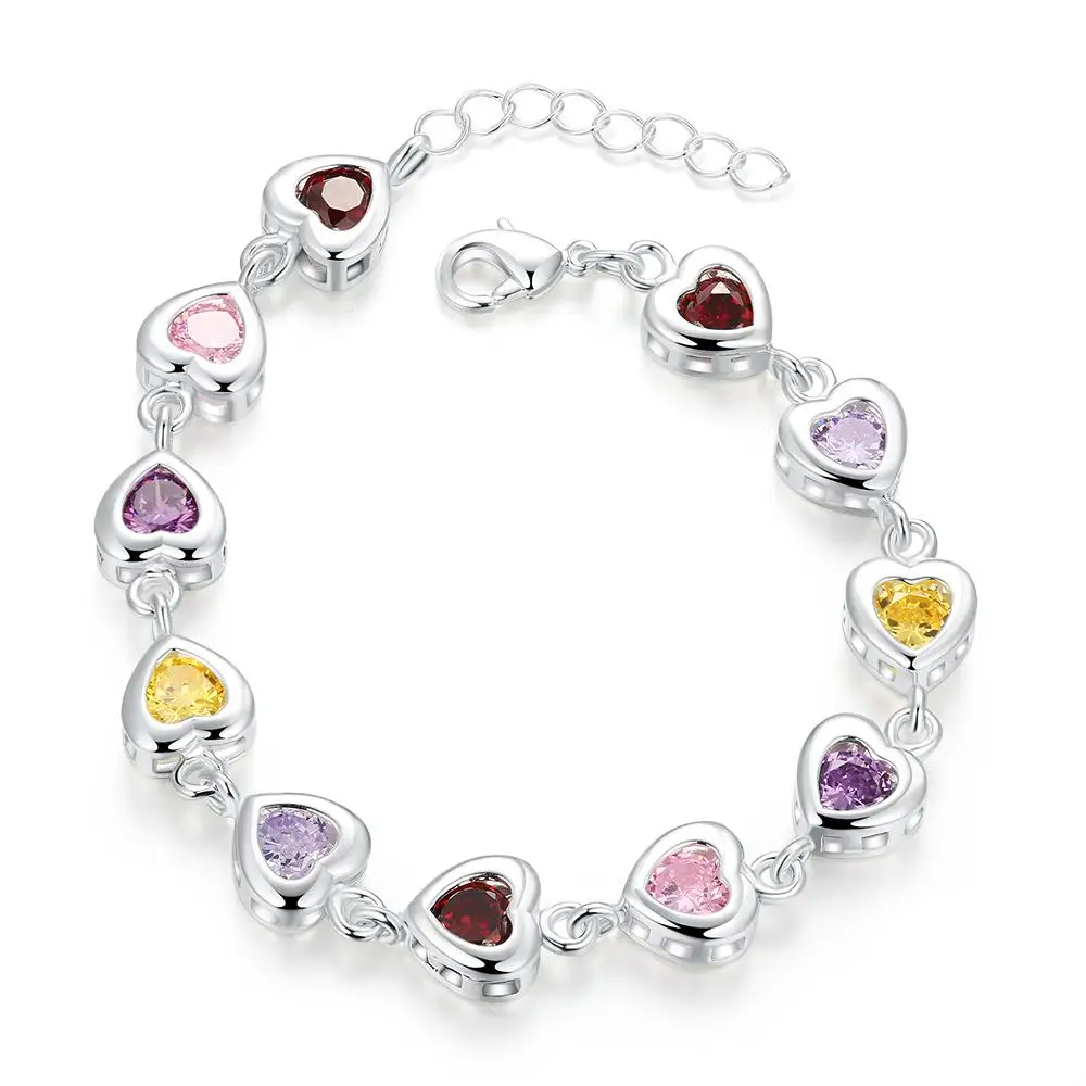 

925 Sterling silver elegant charm Bracelets chain beautiful crystal stone drop Jewelry fashion for women wedding lady cute