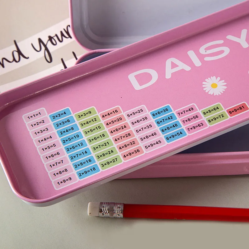 Metal Pencil Box Large Capacity Pencil Cases Cartoon Car Double Layer Pen Box Kid Stationery For Multiplication Formula Table. 