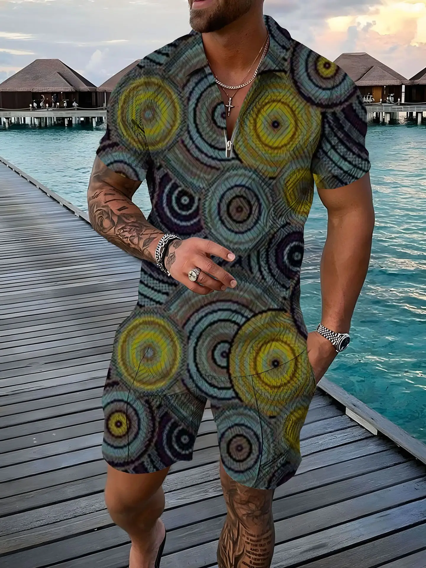 

3d Printing Short Sleeve Polo Shirt + Shorts Suit Summer Fashion Sportswear Streetwear Men Clothing Polo Shirts For Men Men Set