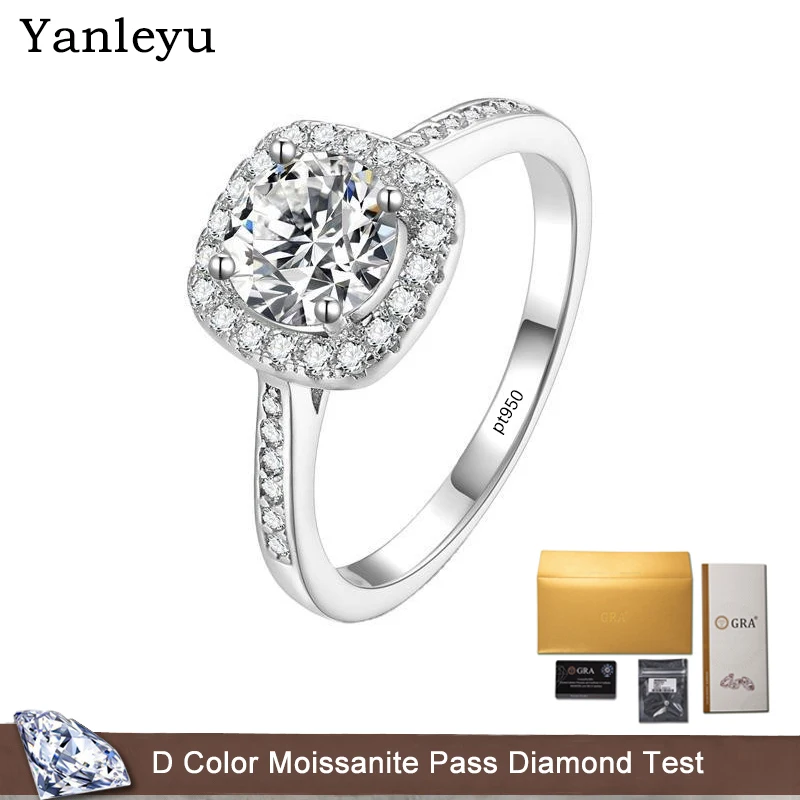 

Yanleyu 100% Moissanite Rings 1CT Brilliant Diamond Halo Engagement Rings For Women Girls Promise Gift Platinum PT950 Jewelry