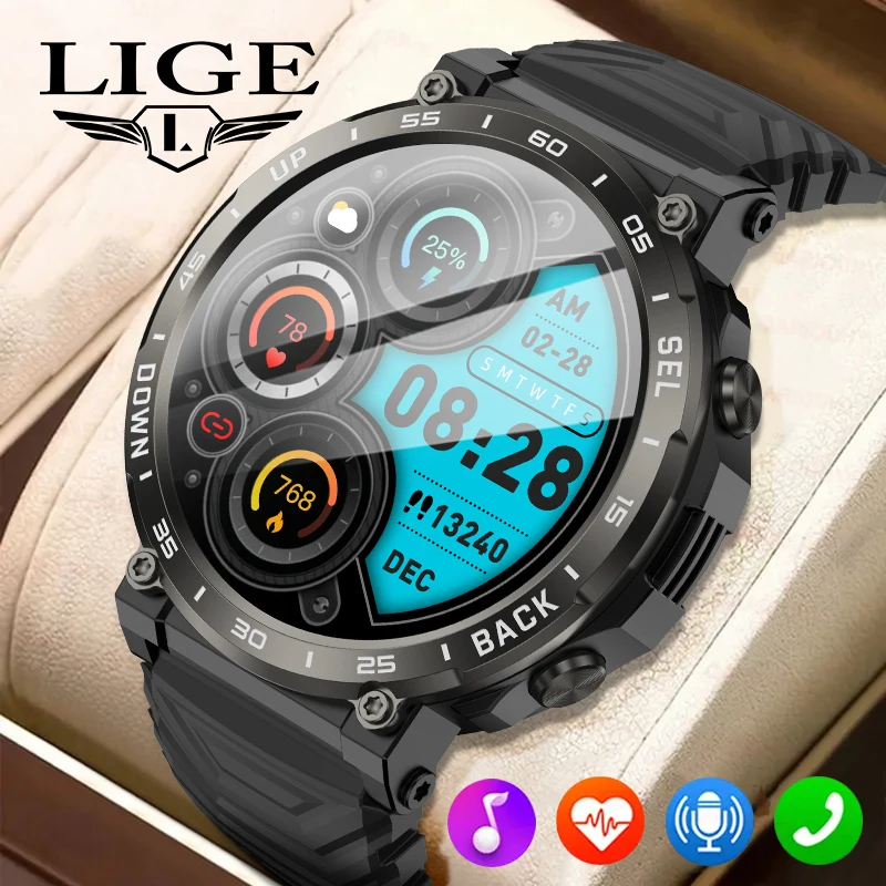 

LIGE Rugged Military Men Smart Watch For xiaomi Band Sports Fitness Tracker AI Voice Bluetooth Call Smartwatch Ip68 Waterproof