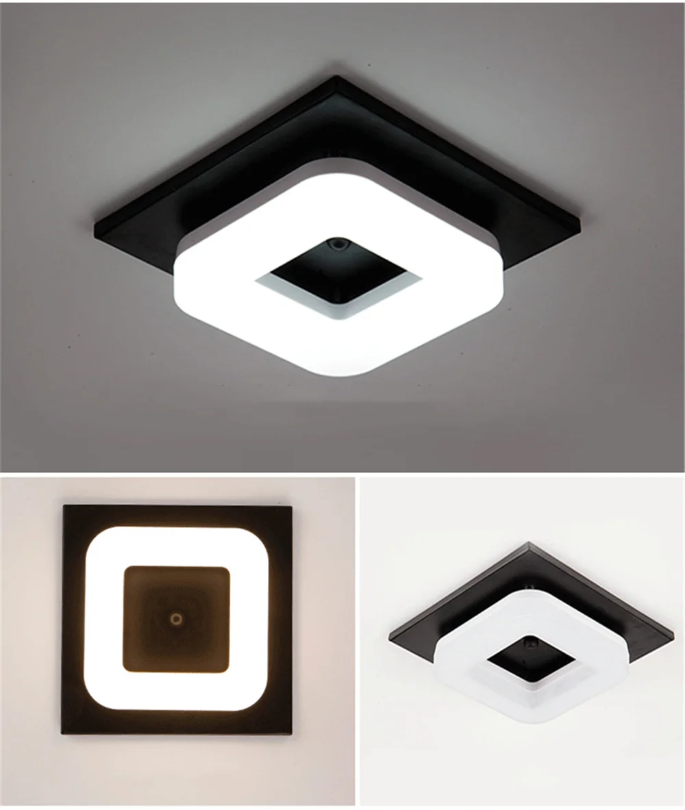 Flush Mount led Ceiling Light Fixtures Square Black 8W Modern Ceiling Lamp for Hallways Balcony Cloakroom Small Closet Washrooms