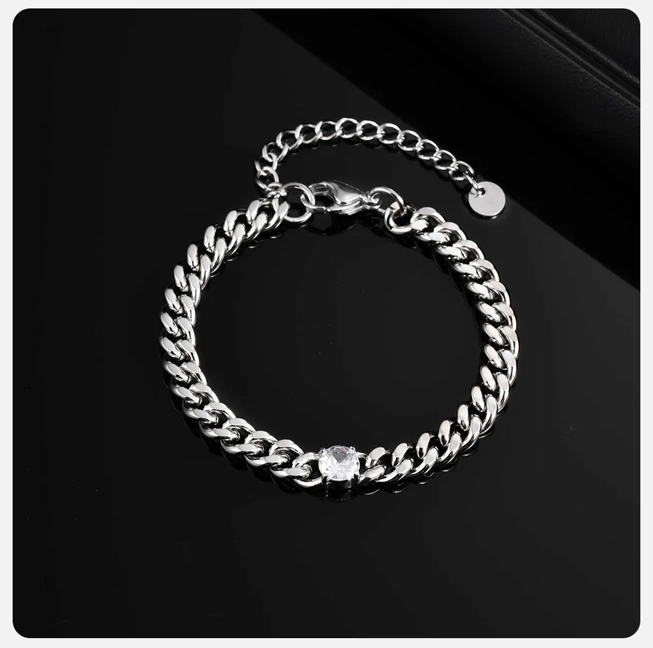 Vnox Weißes kubanisches Zirkon-Armband für Männer und Jungen, 16–21 cm, nie verblassendes Panzerketten-Gliederarmband, wasserdichter trendiger Schmuck, Geschenk, neu – Detail 5