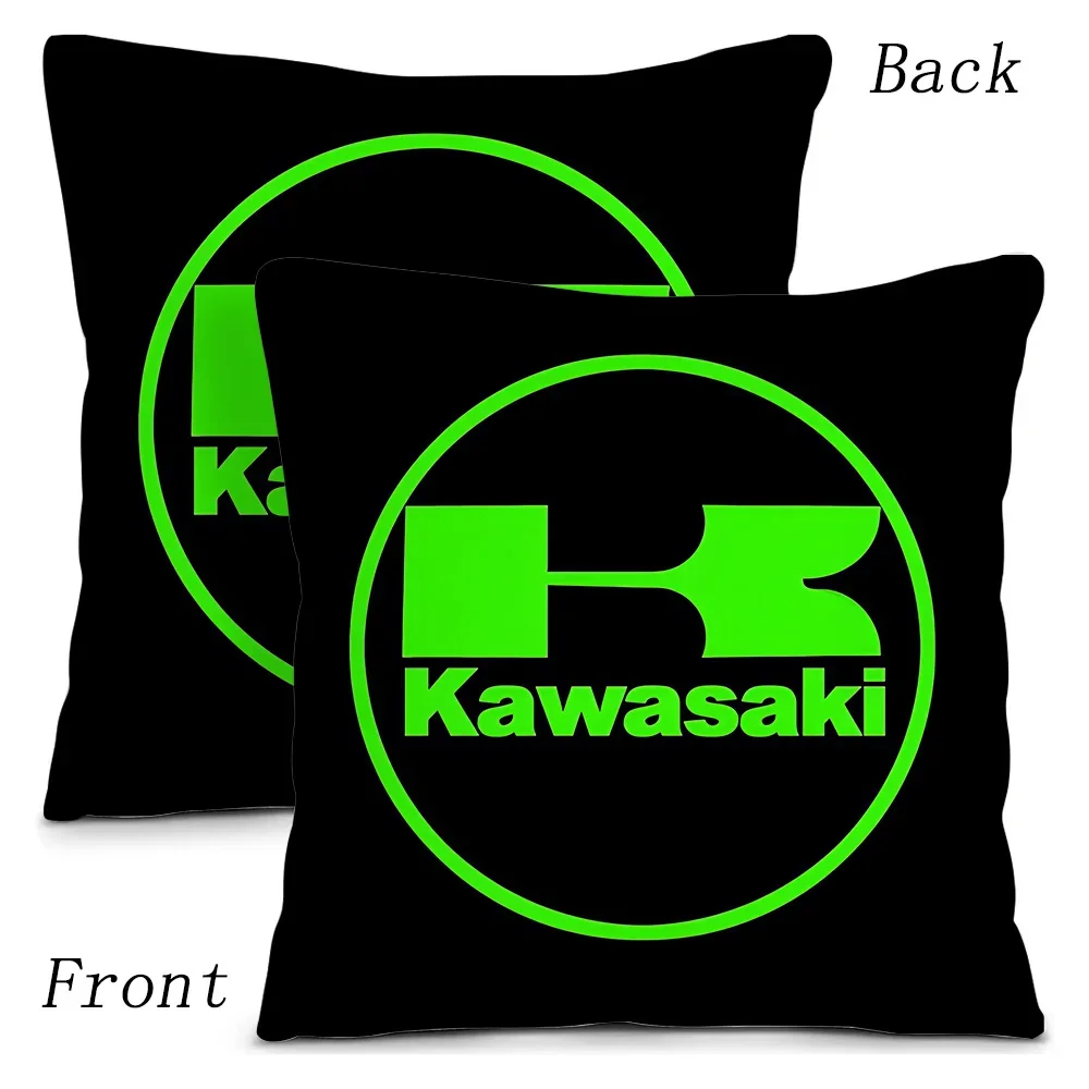 Motorcycle Pillow Covers Cartoon K-Kawasakis Sofa Decorative Home Double-sided Printing Short Plush Cute Cushion Cover