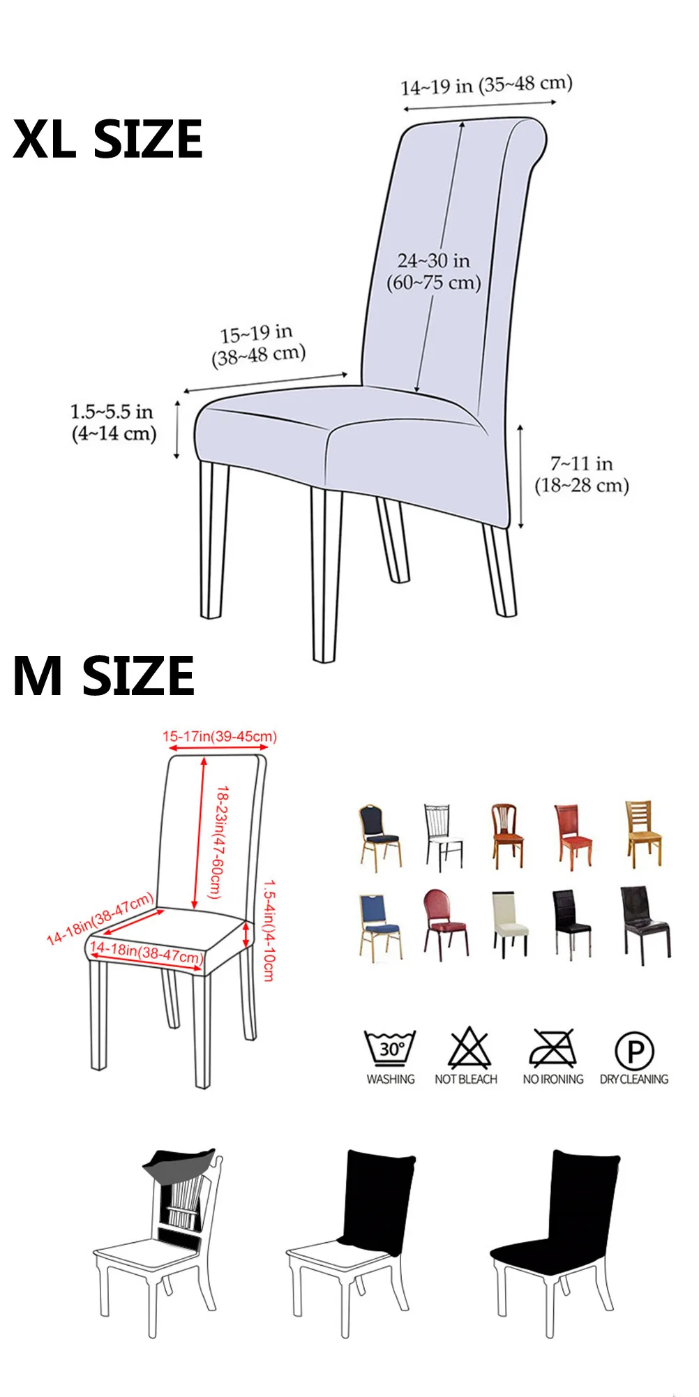 High Back & Universal Elasticity Chair Cover Spandex M XL Size Chair Covers Dining Room Kitchen Office Home Anti-dirty Removable 2