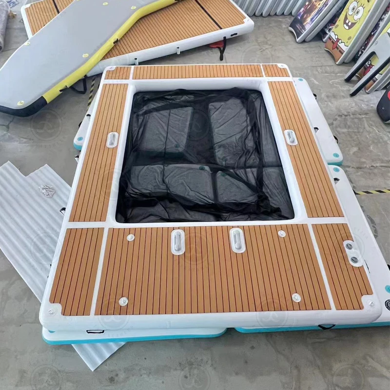 Portable Inflatable Floating Ocean Sea Swimming Pool with Net, Yacht Slide Dock Platform 13x10ft