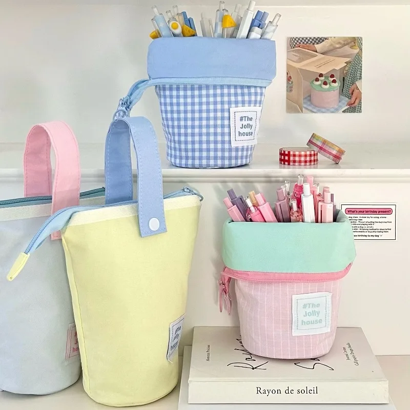 High capacity polyester pencil case fabric office supplies desktop organizer multifunctional large capacity storage bag durable stationery organizer stationery storage box