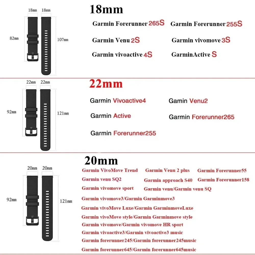Versatile Strap for Garmin Watches, Available in Multiple Sizes (18mm, 20mm, 22mm)