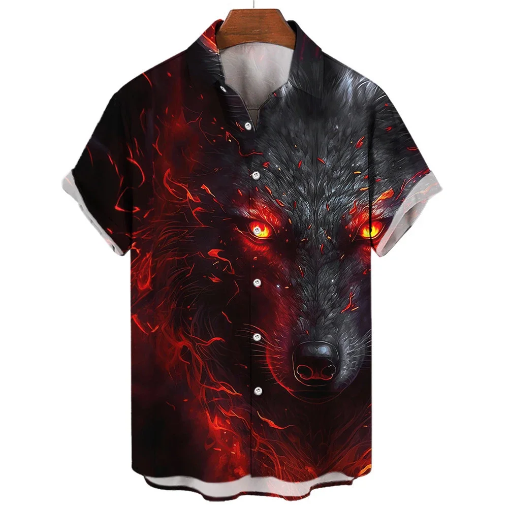 Wolf 3D Printed Havana Beach Shirts, Casual Fashion, Oversized Streetwear, Short-sleeved Shirts, Blouses, Men's Clothing 6