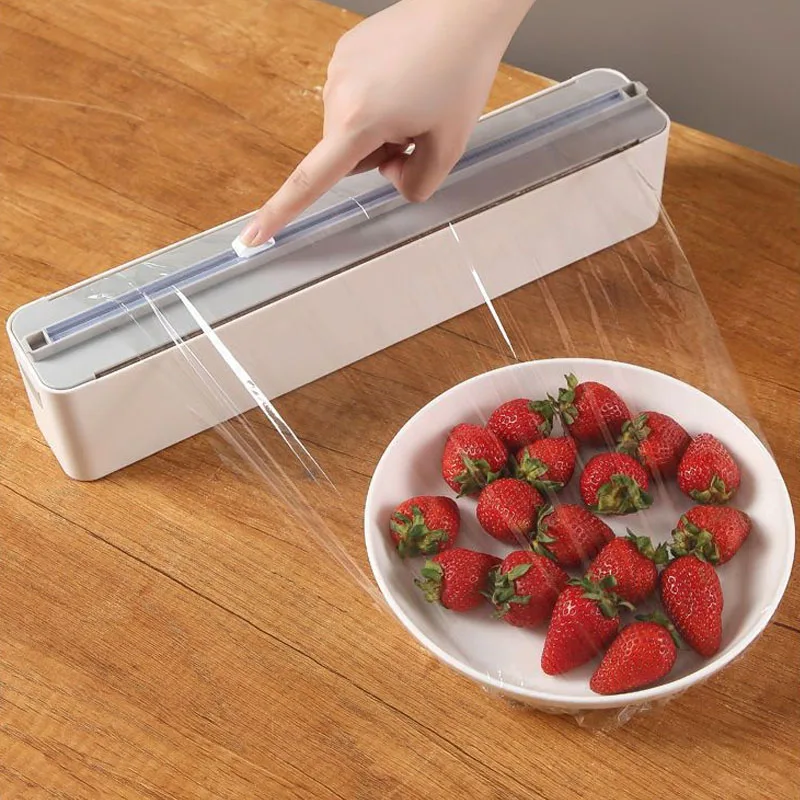 2In1 Plastic Wrap Dispenser Cling Film Dispenser Cutter Saran Wrap