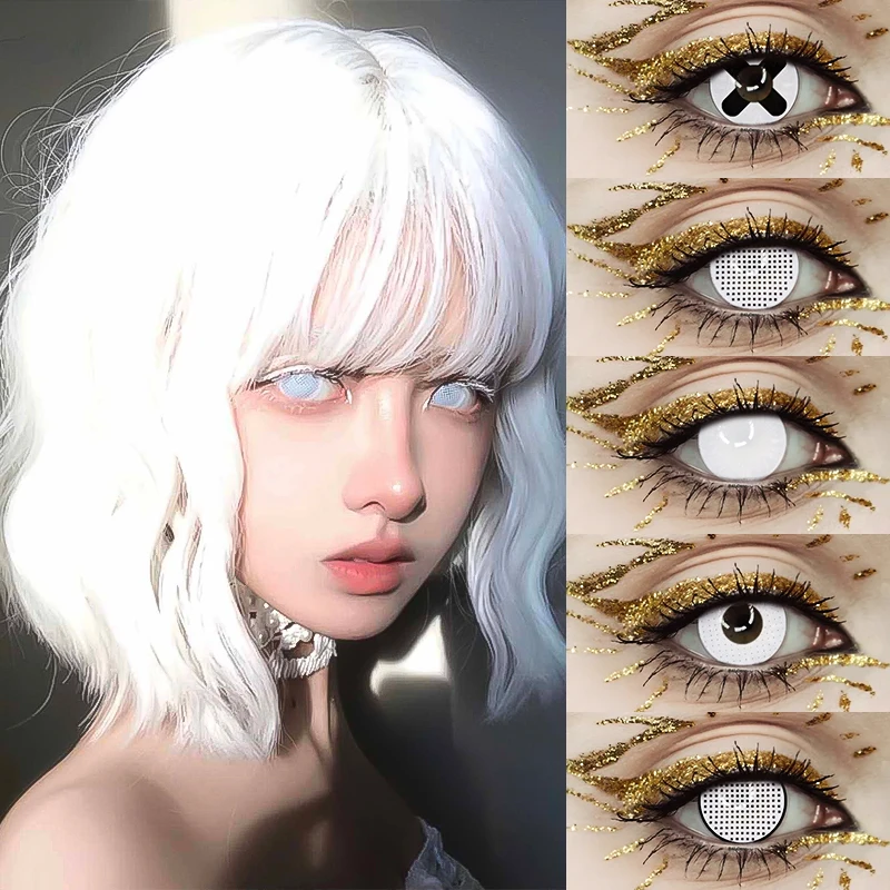 DUOXIU 2pcs Halloween Colour Contact Lenses White Lenses Multicolored Soft lenses Anime Cosplay Eye Lenses Free shipping