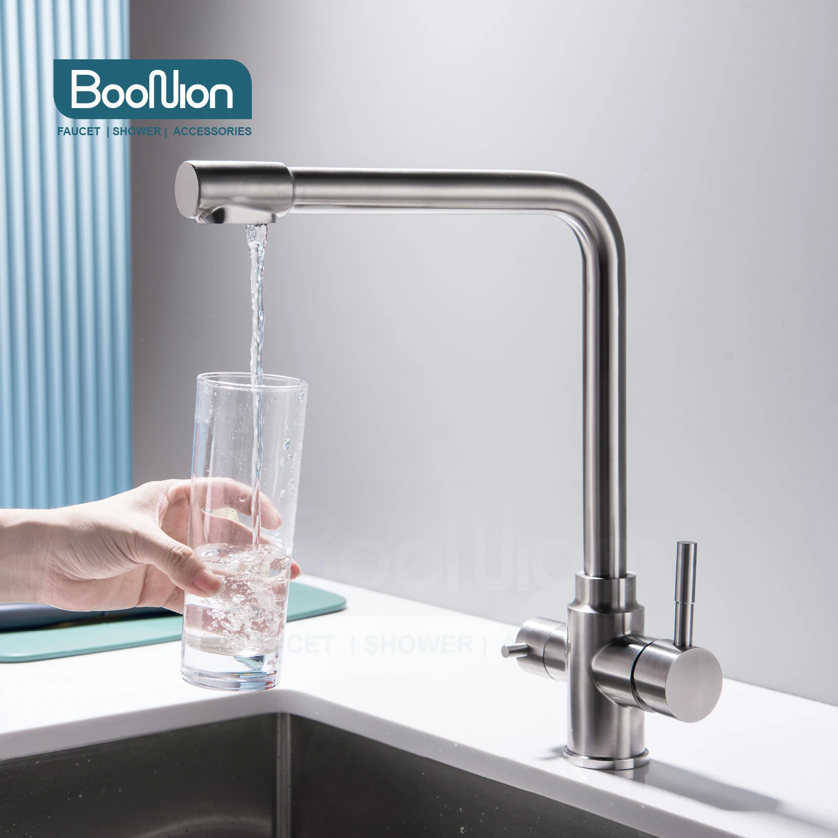 

Boonion SUS304 Stainless steel kitchen faucet Hot and cold faucet Clean water Direct drinking faucet Pull Food kitchen faucet