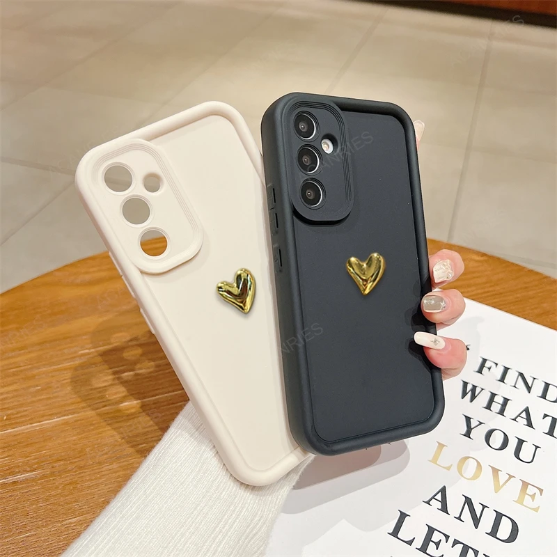 Elegant 3D Gold Heart Silicone Phone Case – Stylish Protective Back Cover