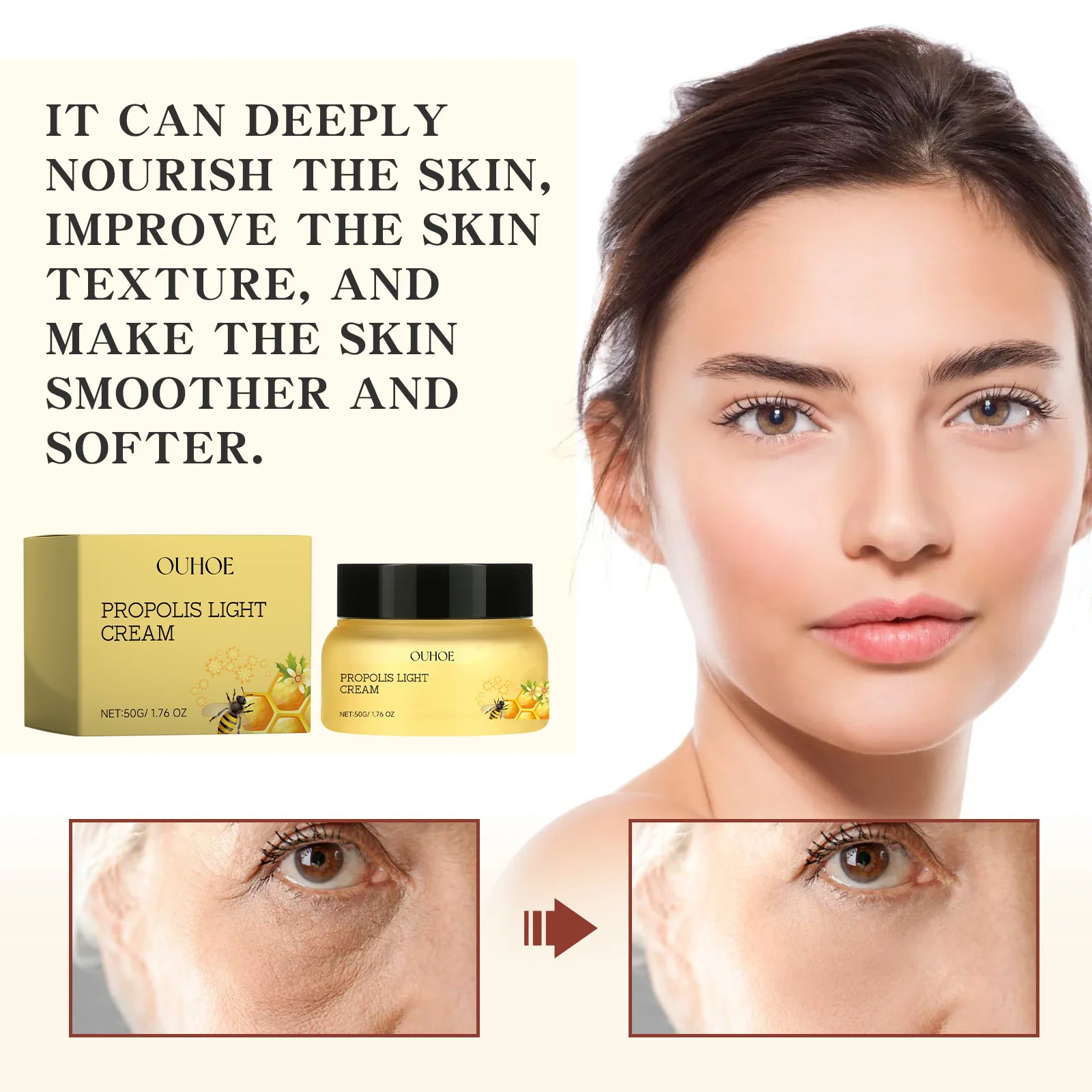 OUHOE Propolis Moisturizer- 24H Deep Moisturizing, Reduces Fine Lines & Pores, Vegan Formula, Fast Absorption, Visible Results