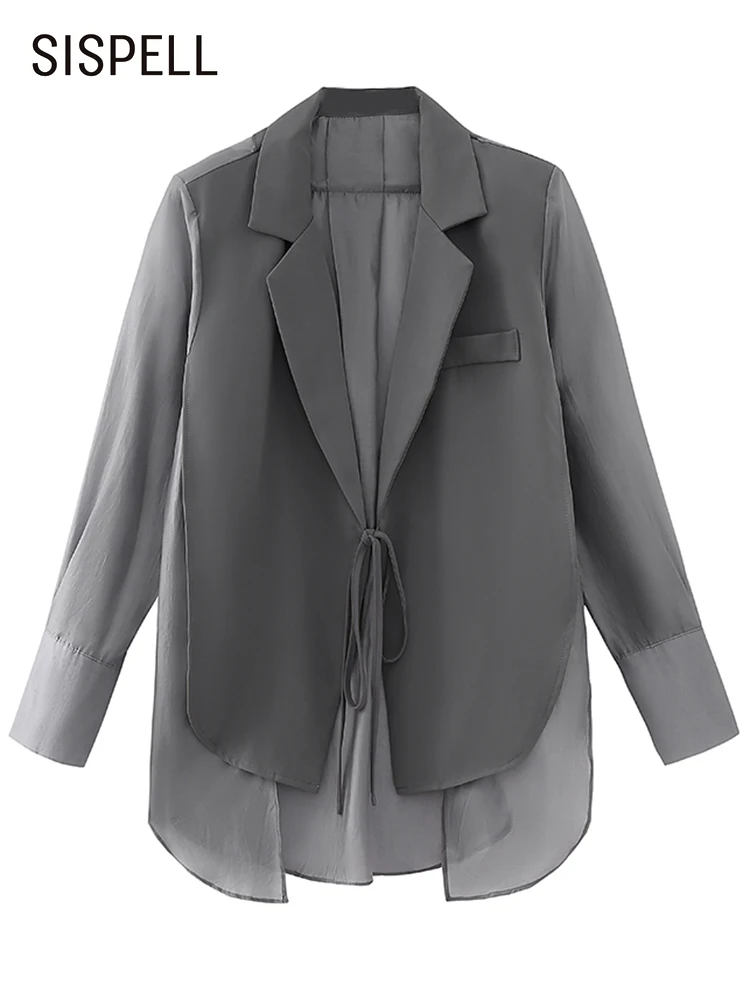 

SISPELL Casual Patchwork Blazer For Women Notched Collar Long Sleeve Solid Minimalist Blazers Female Spring Clothing Style 2022