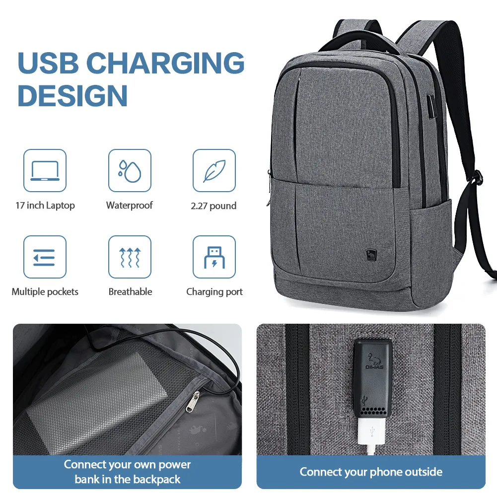 17 Inch Laptop Backpack USB Charging Large Capacity Business Daypack Bookbag For Women Men Teenage Travel