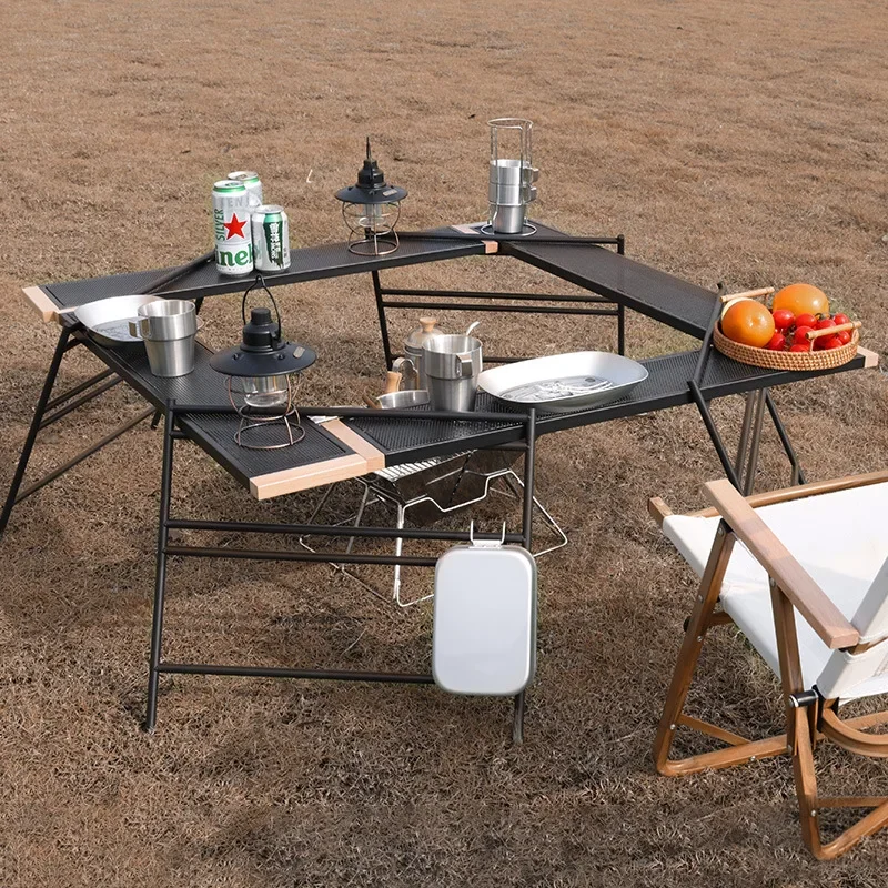 

2023 New Outdoor Barbecue Table Spliceable Net Table Camping Portable Multifunctional Folding Table Self-driving Picnic