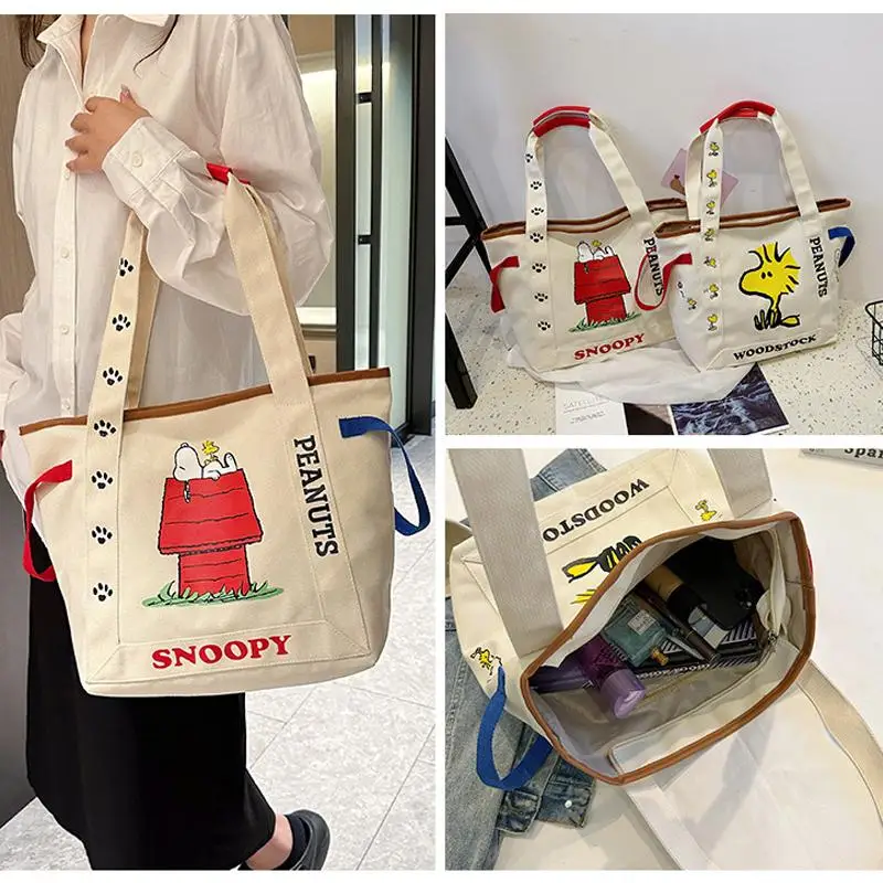 

Холщовая Сумка Snoopy для девушек, мультяшная сумка для студентов, вместительная Холщовая Сумка-тоут для поездок на учебе