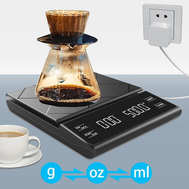 Báscula De Cocina Digital Con Carga Usb, Balanza De Café Electrónica De  Precisión, Temporizador, Báscula De Café Inteligente Para El Hogar,  3kg/0,1g - Piezas De Cafetera - AliExpress