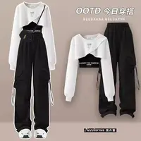 Spring and Autumn Set Women's 2024 Korean Loose Fashion Top Casual Work Pants Age Reducing Three Piece Set 5